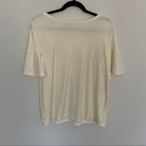 LOFT Cream velvet flounce sleeve blouse